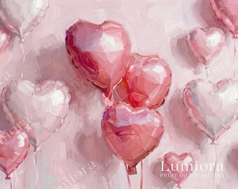 Romantic Pink Heart Balloons Samsung Frame TV Art, Valentine's Day Decor, Abstract Love Symbol, Modern Oil Painting, Soft Pastel Wall Art,4K, image 4