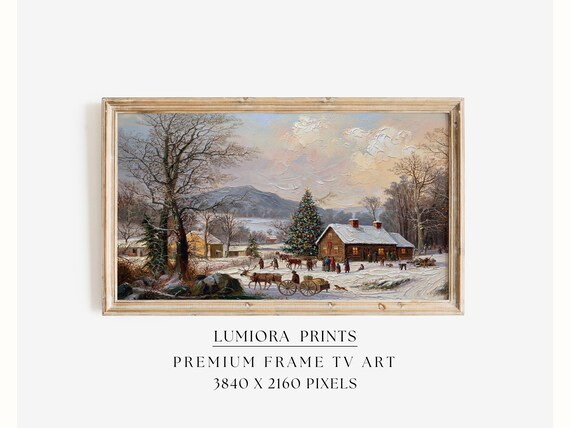 Christmas Winter Cabin Painting Frame TV Art