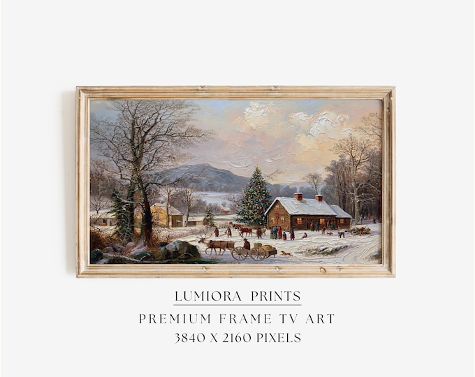 Christmas Winter Cabin Painting Frame TV Art | Vintage…