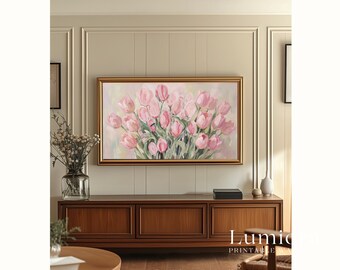 Pink Tulip Samsung Frame TV Art, Spring Floral Oil Painting, Botanical TV Decor, Cottagecore Flower Wall Art, Summer Screen Art, image 5