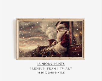 Samsung Frame TV Art Santa Express Train • Christmas Express Railway Artwork • Vintage Santa Claus Train Wall Art Digital Download, image 1