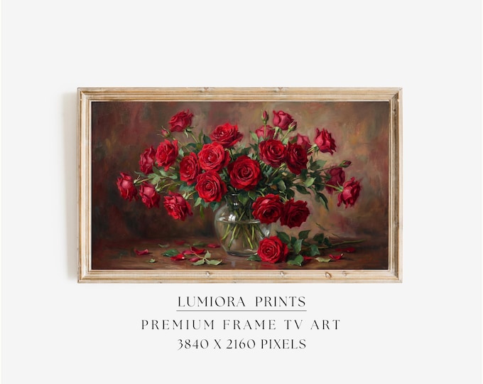 Romantic Red Flowers Samsung Frame TV Art, Vintage Floral…
