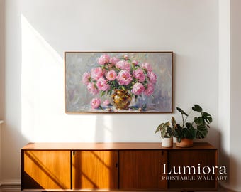 Samsung Frame TV Art Valentine's Day, Pink Peonies in Gold Vase, Spring Floral Oil Painting, Cottagecore Aesthetic, Mother's Day Gift, 4K, image 3