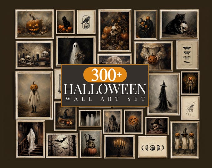 300+ Halloween Wall Art Set, Spooky Prints Bundle, Dark…
