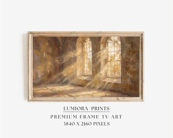 Church Windows Samsung Frame TV Art, Cathedral Light Screen Decor, Christian Religious Oil Painting, Spiritual Faith Background,4K, image 1