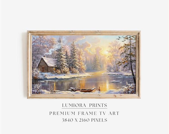 Samsung Frame TV Art Winter Cabin Landscape • Snowy River…