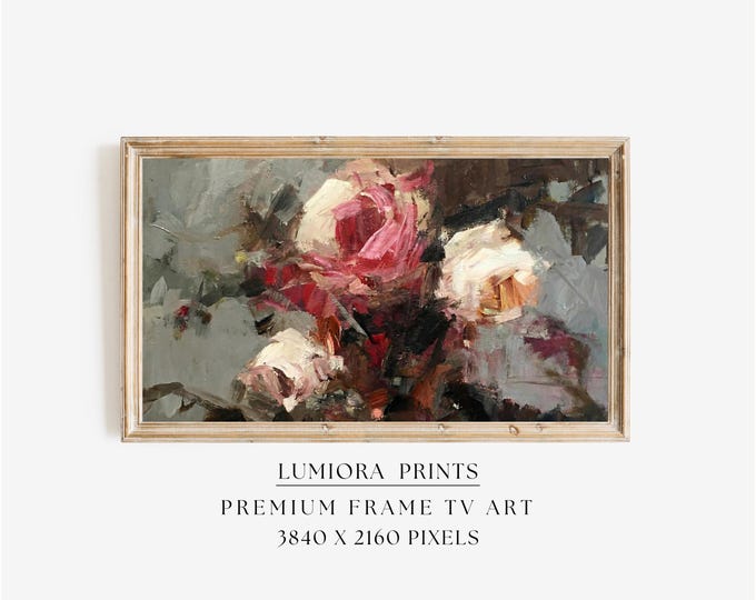 Romantic Pink Roses Samsung Frame TV Art, Abstract Floral…