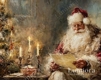 Samsung Frame TV Art Santa Reading Book • Vintage Oil Painting • Cozy Holiday Decor • Classic Christmas Tree Candlelight Art, image 7