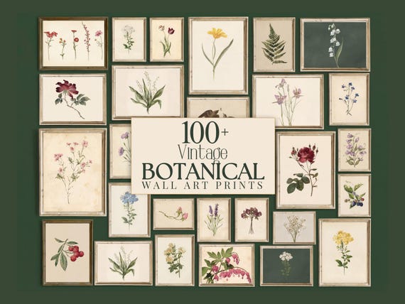 100+ Vintage Botanical Prints Set, Floral Wall Art Bundle, Botanical Drawings & Flower Sketches, Digital Download Gallery Wall Set