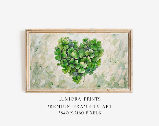 St. Patrick’s Day Samsung Frame TV Art, Lucky Clover Heart…