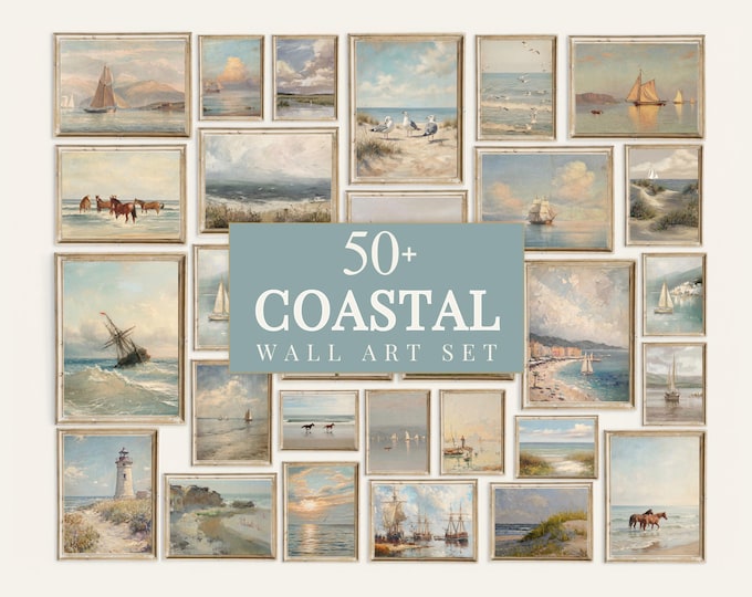 50+ Coastal Gallery Wall, Coastal Wall Art Set, Nautical…