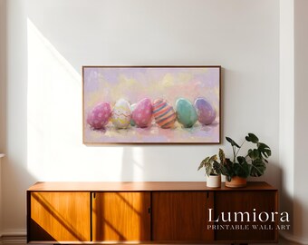 Pastel Easter Eggs Samsung Frame TV Art, Spring TV Decor, Holiday Oil Painting, 4K, Aesthetic Easter Wallpaper, Egg Screen Art, image 3