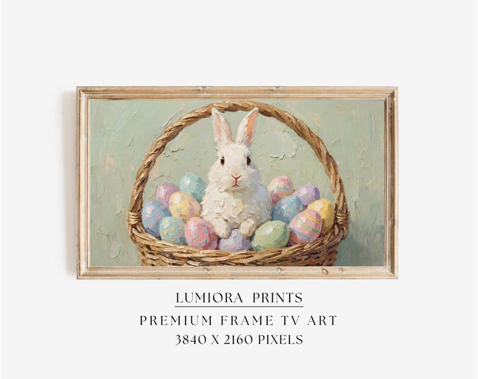 Easter Bunny Basket Samsung Frame TV Art, Spring TV Decor…