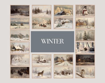 200+ Winter Frame TV Art Bundle, Vintage Snowy Landscape Oil Paintings, Christmas Village Art, Rustic Holiday TV Art, image 5