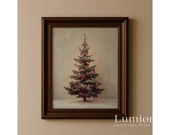 Vintage Christmas Tree Painting, Christmas Tree with Red Bows Print, Antique Holiday Wall Art, Printable Christmas Decor, Digital Download, image 6