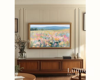 Wildflower Meadow Samsung Frame TV Art, Spring Landscape Oil Painting, Floral TV Decor, 4K Digital Download, Cottagecore Wall Art, image 5