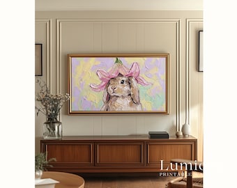 Easter Bunny with Flower Hat Samsung Frame TV Art, Spring TV Decor, Cute Rabbit Oil Painting, 4K, Holiday Screen Art, Nursery Wall Decor, image 5