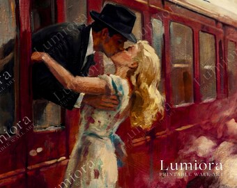 Samsung Frame TV Art Valentine's Day, Vintage Train Kiss Oil Painting, Romantic Couple, Retro Love Story, Anniversary Gift, 4K Download, image 4