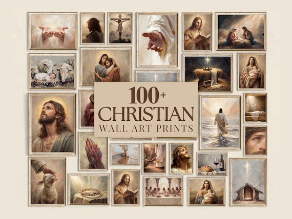 100+ Christian Wall Art Prints, Faith Wall Art, Religious Gallery Set, Jesus Print Bundle, Nativity Scene Art, Christian Art Set