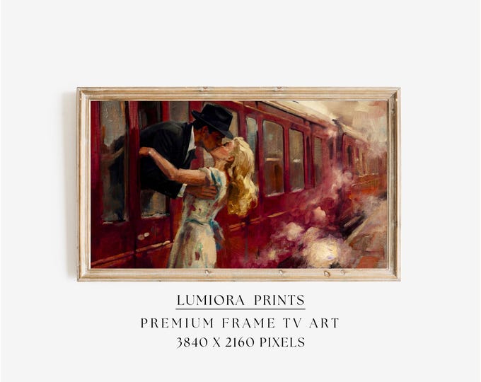 Samsung Frame TV Art Valentine's Day, Vintage Train Kiss…