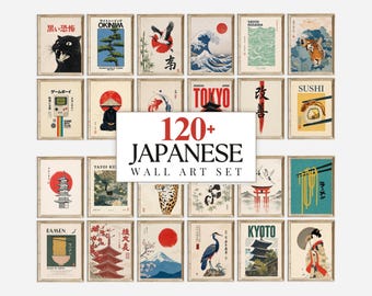 120+ Japanese Wall Art Set, Japandi Gallery Wall, Ukiyo-e Print Bundle, Vintage Japan Poster, Asian Wall Decor, Japanese Art Prints