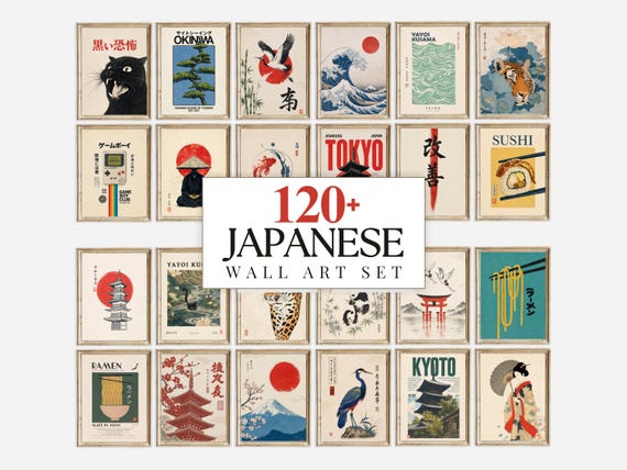 120+ Japanese Wall Art Set, Japandi Gallery Wall, Ukiyo-e Print Bundle, Vintage Japan Poster, Asian Wall Decor, Japanese Art Prints