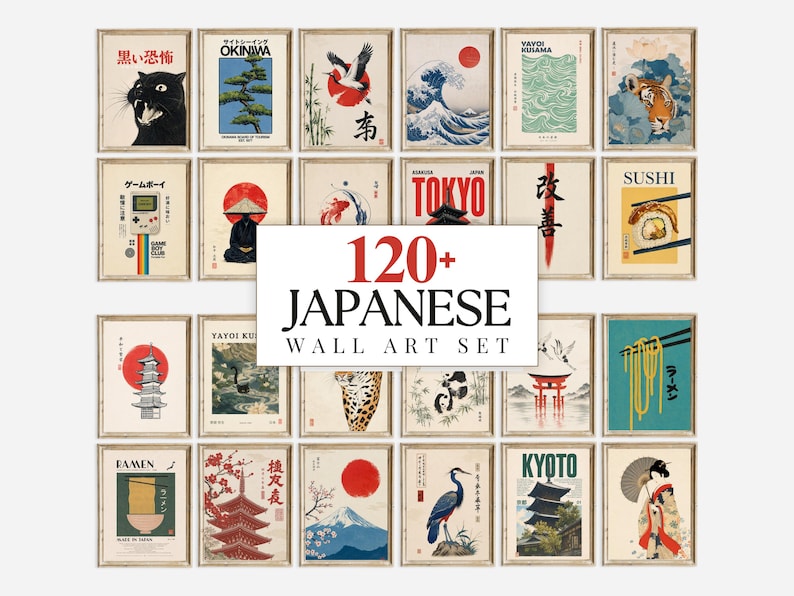 Ensemble de plus de 120 affiches japonaises, style galerie Japandi, estampes Ukiyo-e, style vintage, décoration murale asiatique, estampes japonaises image 1