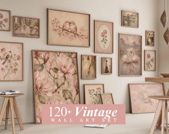 120+ French Country Gallery Wall Prints, Cottagecore Pink Wall Set, Vintage Floral Prints, Coquette Room Decor, image 1