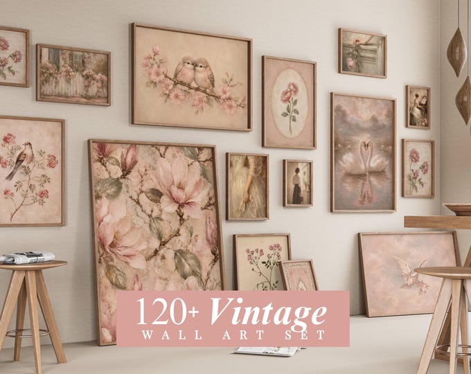 120+ French Country Gallery Wall Prints, Cottagecore Pink…