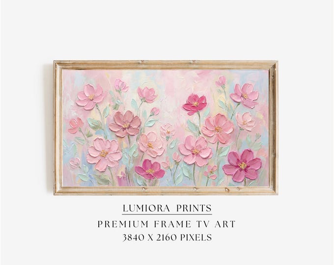 Pink Spring Floral Samsung Frame TV Art, Wildflower Oil…