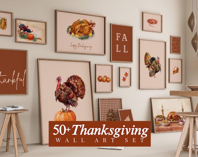 50+ Thanksgiving Prints, Fall Gallery Wall, Turkey Painting…