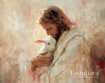 Jesus with Lamb Samsung Frame TV Art, The Good Shepherd Screen Decor, Christian Religious Oil Painting, Spiritual Faith Background, 4K, image 7
