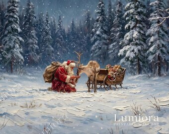 Samsung Frame TV Art Santa Claus • Christmas Reindeer • Winter Forest Painting • Vintage Holiday Wall Art, image 7