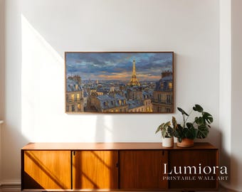 Samsung Frame TV Art Paris Skyline • Eiffel Tower Sunset Painting • Romantic Cityscape Wall Art, image 3