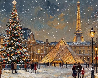 Samsung Frame TV Art Paris Christmas • Louvre Pyramid • Eiffel Tower Winter Painting • Vintage Holiday Wall Art, image 7