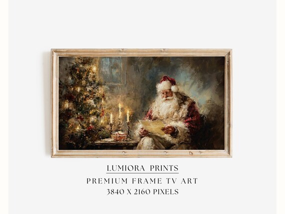Samsung Frame TV Art Santa Reading Book • Vintage Oil Painting • Cozy Holiday De