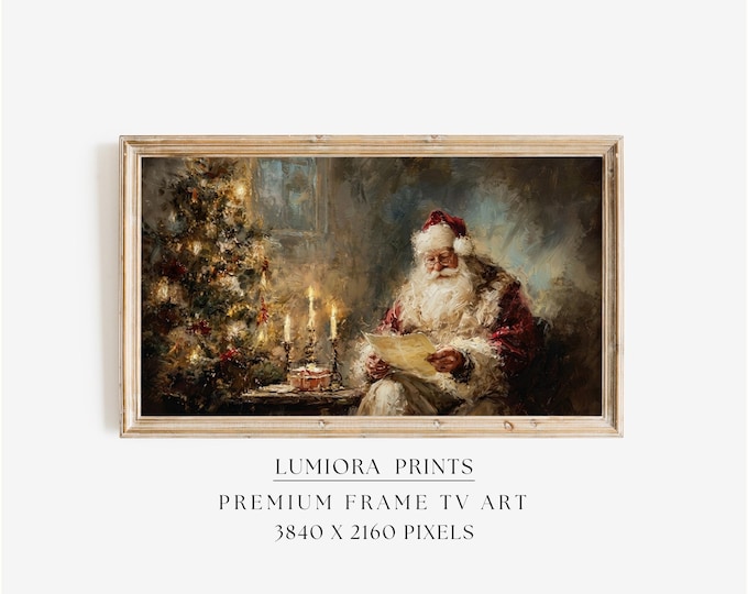 Samsung Frame TV Art Santa Reading Book • Vintage Oil…