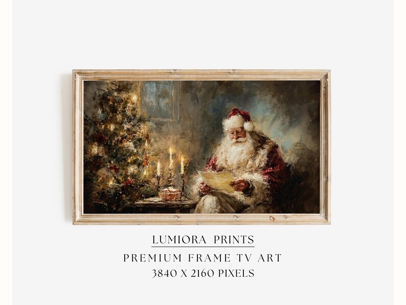 Samsung Frame TV Art Santa Reading Book • Vintage Oil Painting • Cozy Holiday De