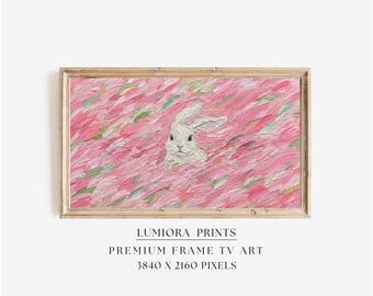 Pink Easter Bunny Samsung Frame TV Art, Abstract Rabbit Oil Painting, Spring TV Decor, 4K TV Screen Art, Nursery Wall Decor, image 1