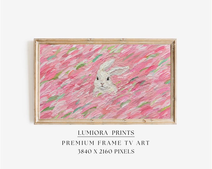 Pink Easter Bunny Samsung Frame TV Art, Abstract Rabbit Oil…