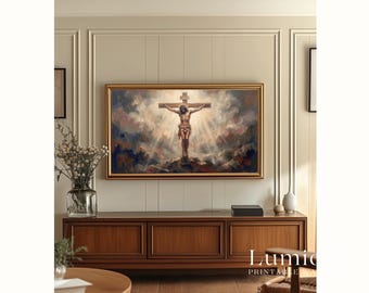Crucifixion of Jesus TV Art, Christ on the Cross Christian Oil Painting, Good Friday Samsung Frame TV Art, Spiritual Passion of Christ Decor, image 5