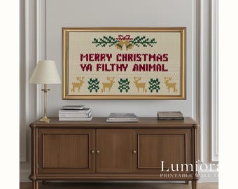 Christmas Quote Wall Art for Samsung Frame TV – Merry Christmas Ya Filthy Animal Knit Style Holiday Artwork, image 5