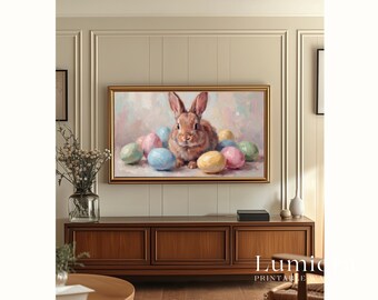Easter Bunny in Wildflower Meadow Samsung Frame TV Art, Spring TV Decor, Cute Rabbit Oil Painting, 4K Digital Download, Nursery Wall Art, image 5
