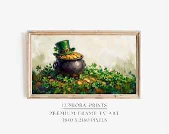 St. Patrick’s Day Samsung Frame TV Art, Pot of Gold TV Decor, Lucky Clover Screen Art, Green Aesthetic Frame TV, Irish Holiday Background, image 1