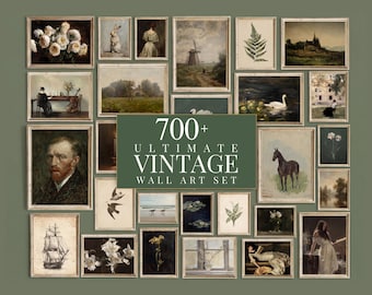 700+ Vintage Print Bundle, Antique Wall Art Set, Rustic Gallery Set, French Country Decor, Cottagecore Prints, Neutral Gallery Wall Mega Set