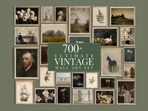 700+ Vintage Print Bundle, Antique Wall Art Set, Rustic Gallery Set, French Country Decor, Cottagecore Prints, Neutral Gallery Wall Mega Set
