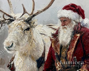 Samsung Frame TV Art Santa Claus Reindeer • Vintage Christmas Oil Painting • Nordic Winter Wall Art • Rustic Holiday Decor, image 7