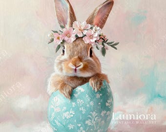 Bunny with Flower Crown Samsung Frame TV Art, Nursery Rabbit Wall Decor, Spring Floral Art Painting, Cottagecore Easter Decor, image 7