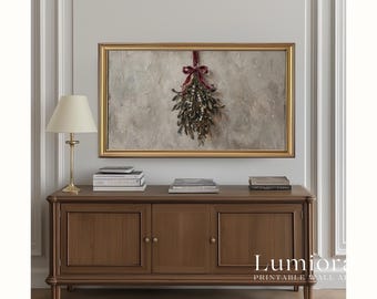 Samsung Frame TV Art Mistletoe Painting • Minimal Christmas Wall Art • Rustic Holiday Decor • Vintage Winter Printable, image 5