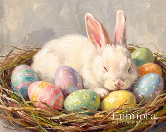 Sleeping Easter Bunny Samsung Frame TV Art, Spring TV Decor, Rabbit Oil Painting, 4K Digital Download, Holiday Screen Art, Nursery Wall Art, image 7